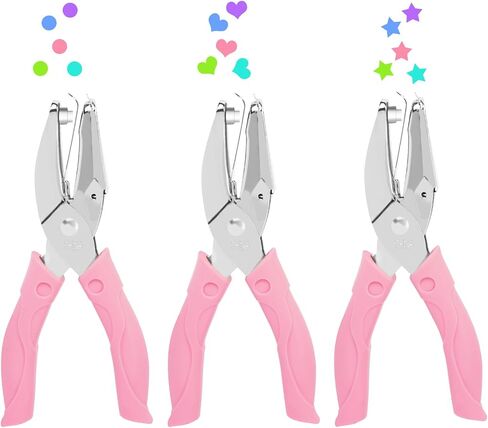 UCEC 3 Pack Hole Punch Shapes, Single Hole Punch,Mini Hole Puncher with Soft Grip, 0.2 Inch Star, 0.22 Inch Heart Hole, 0.25 Inch Circle Punch for DIY Craft Tag Clothing Ticket Scrapbook Tool in Saudi Arabia
