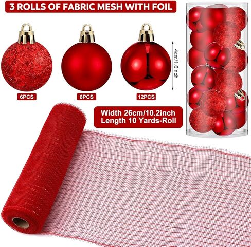 شريط شبكي من Leitee بطول 90 قدمًا لشجرة عيد الميلاد يتضمن 3 لفات من شريط معدني بعرض 10 بوصة، و24 قطعة زينة كرة عيد الميلاد و300 حبلا ربطة عنق لتزيين إكليل شجرة عيد الميلاد بنفسك (فضي) in Kuwait
