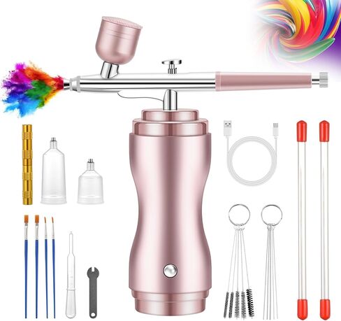 مجموعة فرشاة الهواء جوشير مع ضاغط لاسلكي - مجموعة فرش هواء عالية الضغط 48 رطل لكل بوصة مربعة قابلة لإعادة الشحن مع فوهة 0.3 مم وفرشاة تنظيف، للأظافر والمكياج والرسم in Kuwait