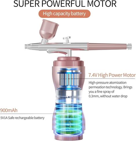 مجموعة فرشاة الهواء جوشير مع ضاغط لاسلكي - مجموعة فرش هواء عالية الضغط 48 رطل لكل بوصة مربعة قابلة لإعادة الشحن مع فوهة 0.3 مم وفرشاة تنظيف، للأظافر والمكياج والرسم in Kuwait