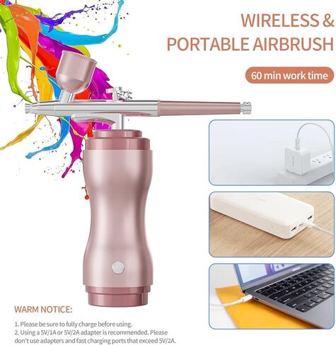 مجموعة فرشاة الهواء جوشير مع ضاغط لاسلكي - مجموعة فرش هواء عالية الضغط 48 رطل لكل بوصة مربعة قابلة لإعادة الشحن مع فوهة 0.3 مم وفرشاة تنظيف، للأظافر والمكياج والرسم in Kuwait