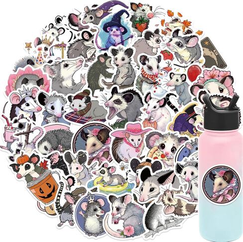 50Pcs Possum Sticker Costume Funny Opossum Water Bottle Stickers for Kids Vinyl Laptop Kids Stickers Pack, Kids Classroom Prizes for Elementary Students (Possum) in Saudi Arabia