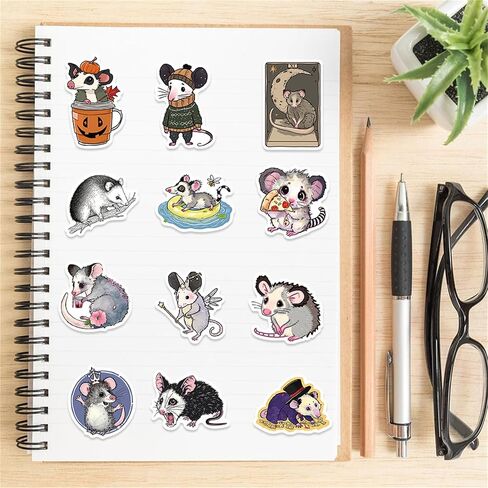50Pcs Possum Sticker Costume Funny Opossum Water Bottle Stickers for Kids Vinyl Laptop Kids Stickers Pack, Kids Classroom Prizes for Elementary Students (Possum) in Saudi Arabia