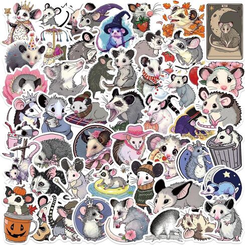 50Pcs Possum Sticker Costume Funny Opossum Water Bottle Stickers for Kids Vinyl Laptop Kids Stickers Pack, Kids Classroom Prizes for Elementary Students (Possum) in Saudi Arabia
