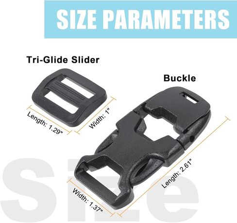 1'' Buckles & Straps Set: 7 Yards Hard-Wearing Nylon Straps 1 inch Wide, 6 Pcs Non-Slip Quick Side Release Buckle, 6 Pcs Tri-Glide Sliders, Available for DIY Heavy Duty No Sew, Black in Saudi Arabia