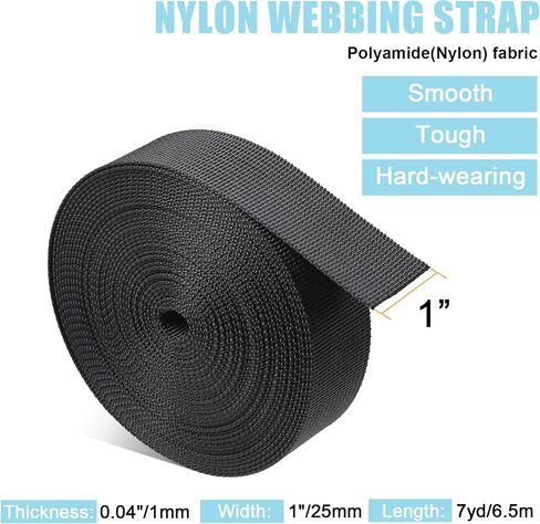 1'' Buckles & Straps Set: 7 Yards Hard-Wearing Nylon Straps 1 inch Wide, 6 Pcs Non-Slip Quick Side Release Buckle, 6 Pcs Tri-Glide Sliders, Available for DIY Heavy Duty No Sew, Black in Saudi Arabia