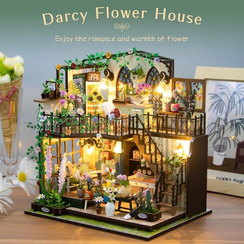 DIY Miniature House Kit Mini House Building Kit with LED Garden House Tiny House Kit with Dust Cover for Christmas Birthday Gifts for Adult in Saudi Arabia