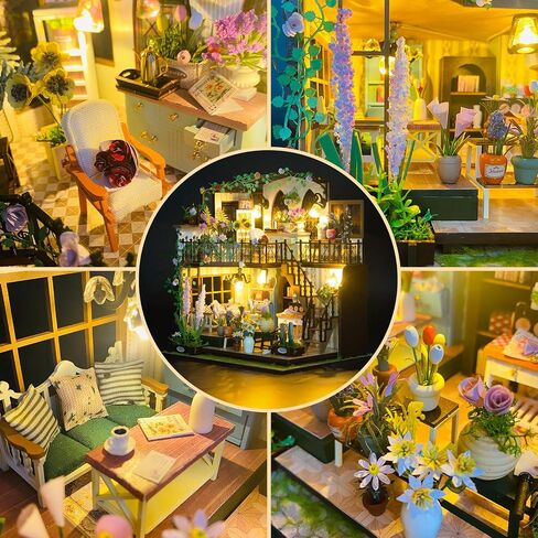 DIY Miniature House Kit Mini House Building Kit with LED Garden House Tiny House Kit with Dust Cover for Christmas Birthday Gifts for Adult in Saudi Arabia
