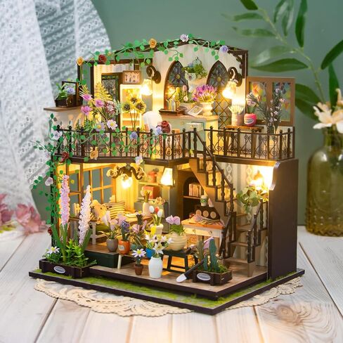 DIY Miniature House Kit Mini House Building Kit with LED Garden House Tiny House Kit with Dust Cover for Christmas Birthday Gifts for Adult in Saudi Arabia