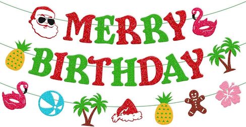 يوليو عيد الميلاد عيد ميلاد سعيد راية هاواي ميلي كاليكيماكا Bday زينة الحفلات عيد الميلاد الاستوائية الصيف فلامنغو الأناناس كرة الشاطئ شجرة جوز الهند زهرة الكركديه زهرة الزنجبيل رجل علامة الطرف in Kuwait