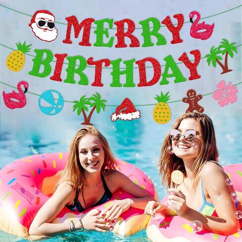 يوليو عيد الميلاد عيد ميلاد سعيد راية هاواي ميلي كاليكيماكا Bday زينة الحفلات عيد الميلاد الاستوائية الصيف فلامنغو الأناناس كرة الشاطئ شجرة جوز الهند زهرة الكركديه زهرة الزنجبيل رجل علامة الطرف in Kuwait