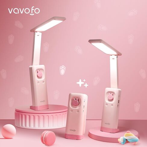 مصباح مكتب VAVOFO قابل للطي ومحمول لطيف، مصباح مكتبي يعمل بالبطارية، مدمج 6000 مللي أمبير قابل لإعادة الشحن، 3 ألوان مصباح مكتب وردي دافئ، مصباح مكتب USB C قابل لإعادة الشحن، مصباح مكتب لاسلكي، مصباح بطارية in Kuwait