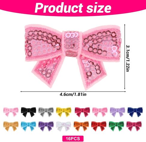 Mini Bow Patches, 16 Pieces Sequin Bow Patches for Crafts Shiny Iron on Applique Multicolor Embroidered Patches Small Bows Iron on Patches for Clothing Bags Jackets Hats DIY Crafts Decorations Making in Saudi Arabia