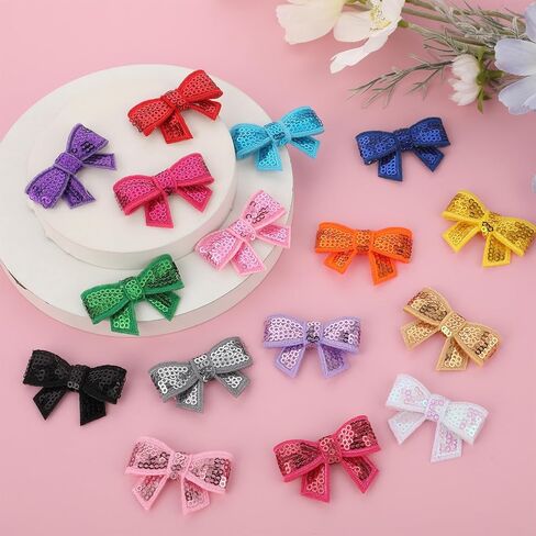 Mini Bow Patches, 16 Pieces Sequin Bow Patches for Crafts Shiny Iron on Applique Multicolor Embroidered Patches Small Bows Iron on Patches for Clothing Bags Jackets Hats DIY Crafts Decorations Making in Saudi Arabia