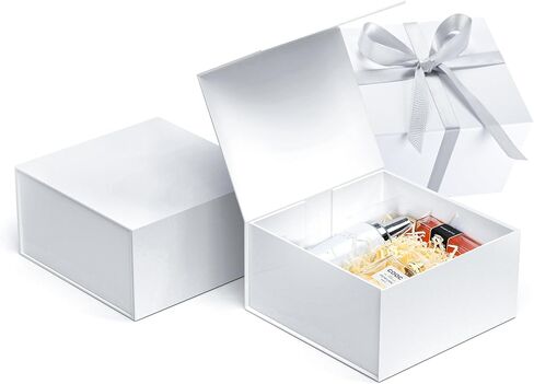 AuroWish 3 Pack 7x7x3.5 Inches White Gift Boxes with Magnetic Lids for Presents, Gift boxes with Ribbon for Wedding, Christmas, Birthday, Mother's Day, Father's Day, Groomsman Proposal Box in Kuwait