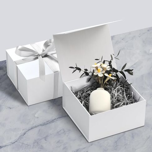 AuroWish 3 Pack 7x7x3.5 Inches White Gift Boxes with Magnetic Lids for Presents, Gift boxes with Ribbon for Wedding, Christmas, Birthday, Mother's Day, Father's Day, Groomsman Proposal Box in Kuwait