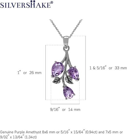 Silvershake Pear Shape Birthstone Gemstone Antique Finishing 925 Sterling Silver Leaf Vintage Inspired Pendant with 18 Inch Chain Necklace Jewelry for Women in Saudi Arabia