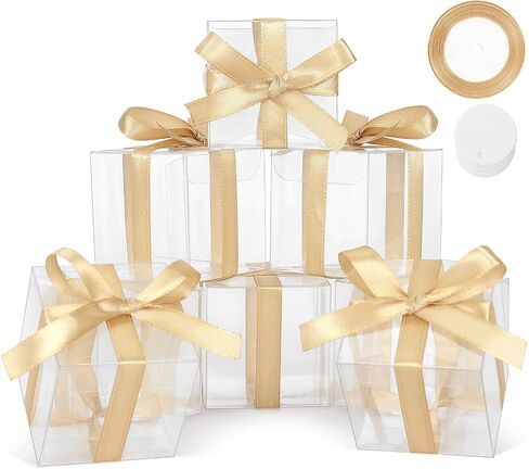 COTOPHER 35 Pcs Clear Boxes for Favors, 6x6x6 Inches Clear Gift Boxes PET Material Small Cake Boxes Plastic Small Gift Boxes with Lids, 6 Inch Cake Box for Wedding Favors Baby Shower in Kuwait
