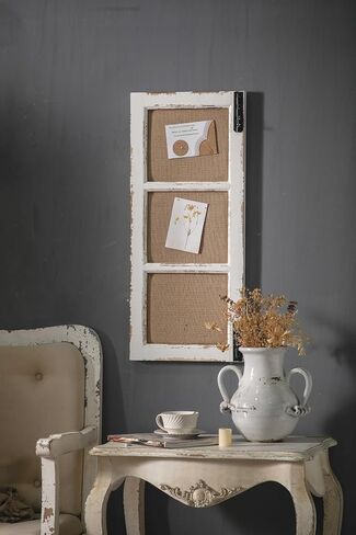 SOFE 32 Inch Long Linen Framed Bulletin Board, Creative Window Frame Wall Decor, Distressed White Fabric Pin Board, Narrow Farmhouse Message Board Decorative Vision Board/Memo Board in Saudi Arabia