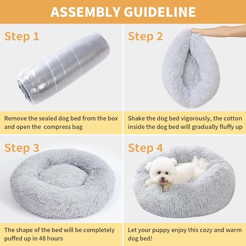 Calming Dog Bed for Small Dogs, 23 inches Anti-Slip Round Fluffy Plush Faux Fur Small Pet Bed, Donut Washable Large Cat Bed, Fits up to 25 lbs Pets, Gray in Saudi Arabia