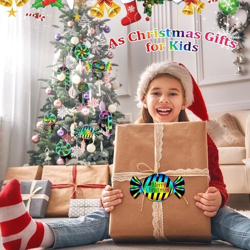Hollowfly 80 Pcs Christmas Candy Cane Scratch Cards Candyland Party Favors Rainbow Xmas Candy Cane Peppermint Tree Decorations Christmas Tree Ornaments for Winter Xmas Home DIY Activities in Saudi Arabia