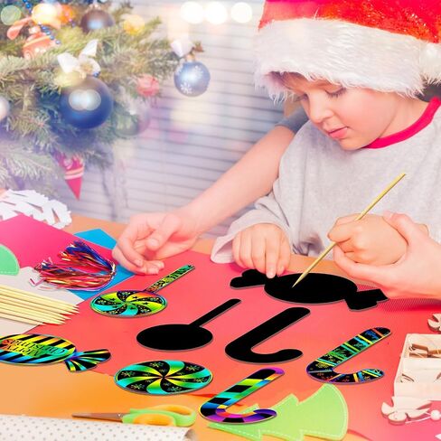 Hollowfly 80 Pcs Christmas Candy Cane Scratch Cards Candyland Party Favors Rainbow Xmas Candy Cane Peppermint Tree Decorations Christmas Tree Ornaments for Winter Xmas Home DIY Activities in Saudi Arabia