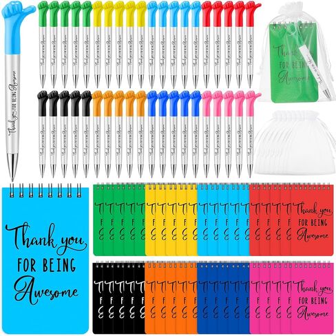 PerKoop 40 Sets Christmas Appreciation Gifts Bulk 40 Pcs Thumbs up Pens Ballpoint and Spiral Motivational Notebook and Organza Bag Teacher Employee Thank You Gift for team Party(Modern Style) in Saudi Arabia