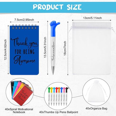 PerKoop 40 Sets Christmas Appreciation Gifts Bulk 40 Pcs Thumbs up Pens Ballpoint and Spiral Motivational Notebook and Organza Bag Teacher Employee Thank You Gift for team Party(Modern Style) in Saudi Arabia
