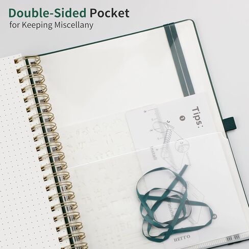 EMSHOI Bullet Dotted Journal Spiral Notebook - 300 صفحة، غلاف جلدي A4، 100 جرام في المتر المربع بشبكة سميكة من النقاط للنساء والرجال كتابة العمل، كتابة يومية رصاصة، رسم، 8.27 بوصة × 11.2 بوصة، أخضر فاتح in Kuwait