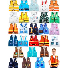 26 Pcs Kids Community Helper Dress Up Vest Bulk Occupation Costumes Role Play Career Cosplay Clothes for Kids Career Day Halloween Doctor Police Fireman Pretend Play
