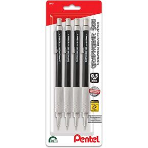 Pentel GraphGear 500 Mechanical Drafting Pencil, (0.5mm), Fine Line, Black Barrel, Pack of 4 (PG525BP4A)