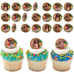 DecoPac Disney Moana 2 Rings, 24 Cupcake Decorations Featuring Disney's Moana, Maui, Simea, & Pua - 24 Pack