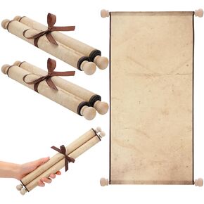 Epakh 2 Pack Blank Paper Scrolls Wrapped on Wood Rod for Writing, Drawing, Calligraphy, Wedding Vows, Cosplay Prop, Renaissance Festivals, Tabletop Role Playing Game(Old Color)
