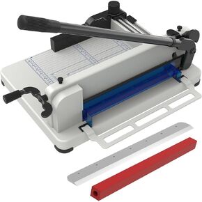 Heavy Duty Guillotine Paper Cutter Bundle, Heavy Duty Paper Cutter for A3 Paper, 400 Sheet Capacity, Solid Steel Construction with Replacement 17'' Blade and Cutting Stick