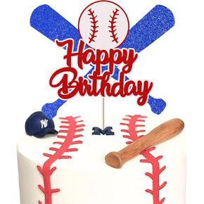 1 Pack Baseball Cake Topper Glitter Happy Birthday Sport Baseball Player Cake Picks Baseball Theme Boys Girl Sports Theme Baseball Birthday Party Cake Decorations Supplies