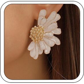Dasiy flower Earrings For Women Girls, Statement Trendy Statement Stud Fall 14k Gold White Daisy Flower Hypoallergenic Lightweight Earrings Daily Matching Jewelry Gifts.