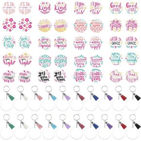 Acrylic Keychain Blanks for Vinyl, 40pcs Inspirational UV DTF Transfer Stickers, 20pcs Clear Acrylic Blanks, 20pcs Keychain Tassels, 20pcs Key Rings, 20pcs Jump Rings, for DIY Keychain Crafts