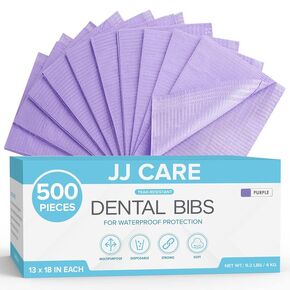 JJ CARE Dental Bibs [Pack of 500] - 13" x 18" Pink Dental Bibs, 3 Ply Waterproof Dentist Bibs, Dental Bibs Disposable for Eyelash Extension, Patient Bibs for Nail Art, Dental Napkins for Piercing