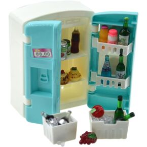 Miniature Refrigerator Dollhouse Furniture Drink Bottles Dollhouse Cake Decorations Pretend Play Kitchen Game Party Toys (Refrigerator Package)