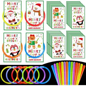 Pasimy 36 Set Christmas Glow Stick Bracelet Bulk Merry Christmas Cards Light up Bracelet for Christmas Exchange Gifts Classroom School Xmas Glow in the Dark Party Favor Supplies