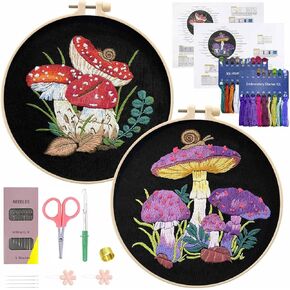 BREENHILL Mushroom Embroidery Kits for Beginners with Art Night Pattern,Adults Starter Cross Stitch Kit Hand Embroidery Kit