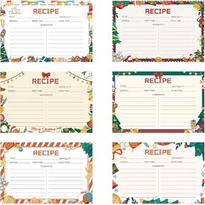 4x6 Christmas Recipe Cards for recipe binder box,Double-Sided family recipe card collection, Holiday Recipe Card for recipe book Cookbook scrapbook (Pack of 60)