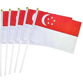 25 Pack Hand Held Small Mini Flag Singapore Singaporeans Flag Stick Flag Round Top National Country Flags,Party Decorations Supplies For Parades,World Cup,Festival Events,International Festival