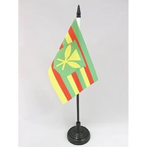 Hawaii Kanaka Maoli Table Flag 4'' x 6'' - Native Hawaiians Desk Flag 15 x 10 cm - Black plastic stick and base - AZ FLAG