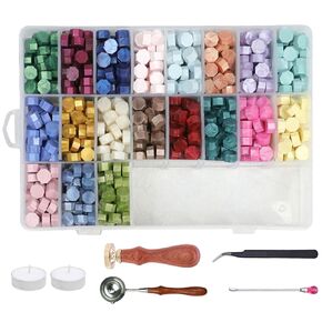 760pcs Sealing Wax Kit 19 Colors Octagon Wax Stamp Beads with A Spoon and 2Pcs Tea Candles