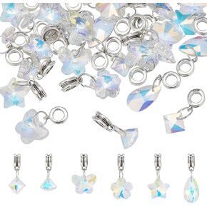 PH PandaHall 6 Style Crystal Glass Charms Pendants, 30pcs Faceted Butterfly Star Crystal Dangle Charms With Bail Hanger Large Hole Transparent Beads For Necklace Earrings Bracelets Keychains Jewelry