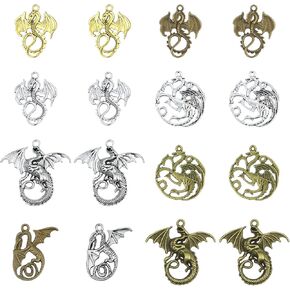 JIALEEY Flying Dragon Charms, 16pcs/8pairs Mixed Tarrasque Infernal Demon Dragon Fire Dragon Dinosaur Totem Charms Pendants Beads for Jewelry Making and Craft Supplies
