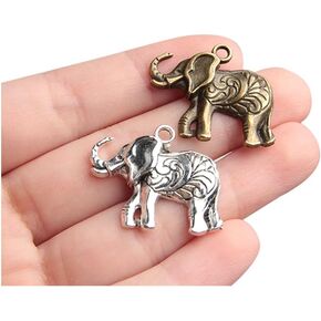 Acxico 20pcs Antique Silver and Bronze Elephant Charm Pendant Jewelry Making Bracelet Accessories