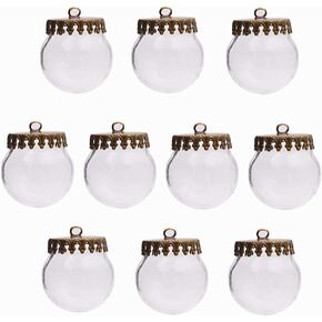 10pcs 20x15mm Cute Mini Clear Glass Globe with findings Glass Dome Cover Glass Vial Pendant Jewelry findings Supply (Antique Bronze)