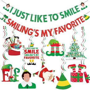 Buddy The Elf Christmas Christmas Banner Decorations Christmas Elf Decorations I Just Like To Smile Smiling's My Favorite Banner for Christmas Party Decorations Friendsmas Party Decorations